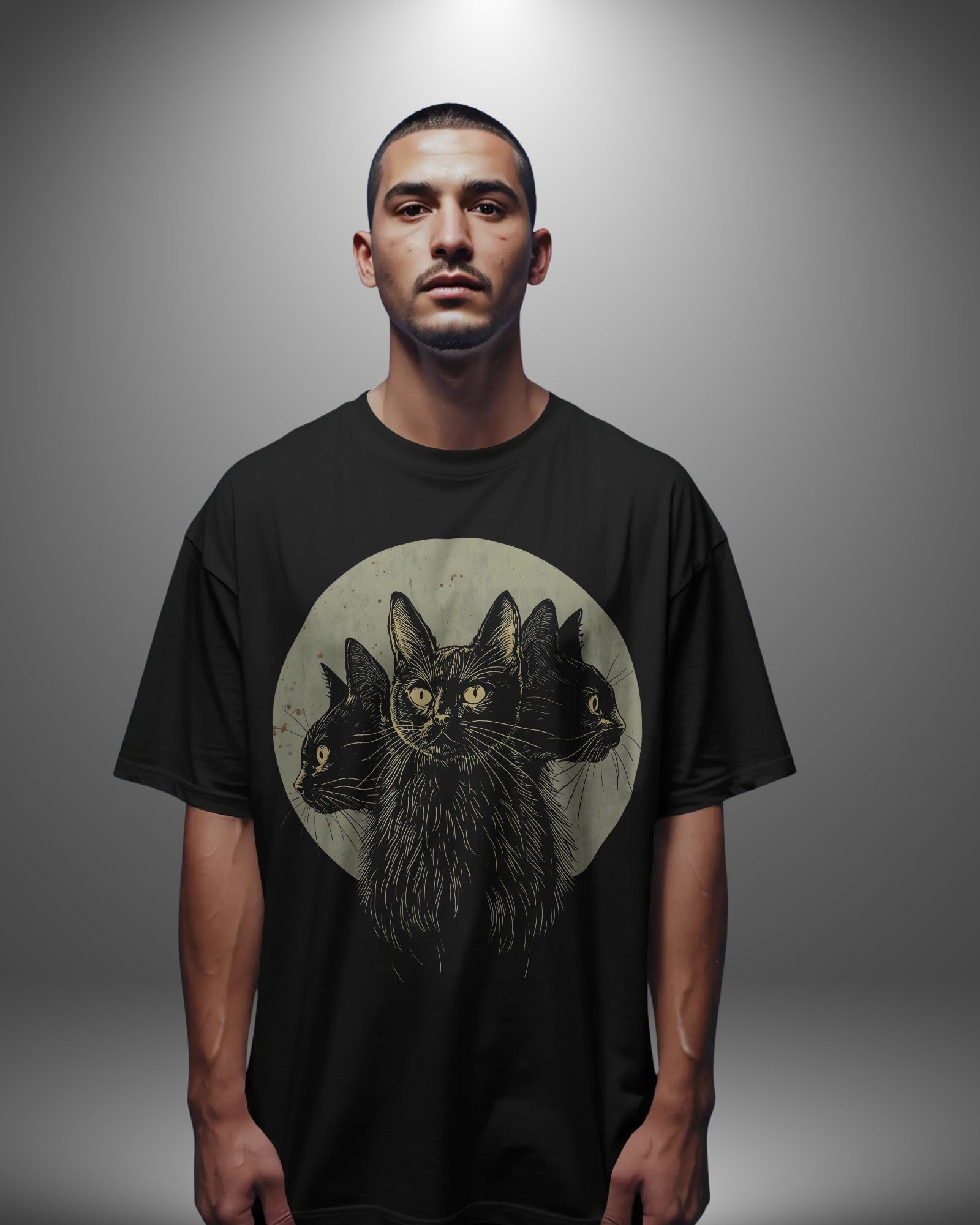 Lunar Triple Cat Occult Graphic Oversize T-Shirt