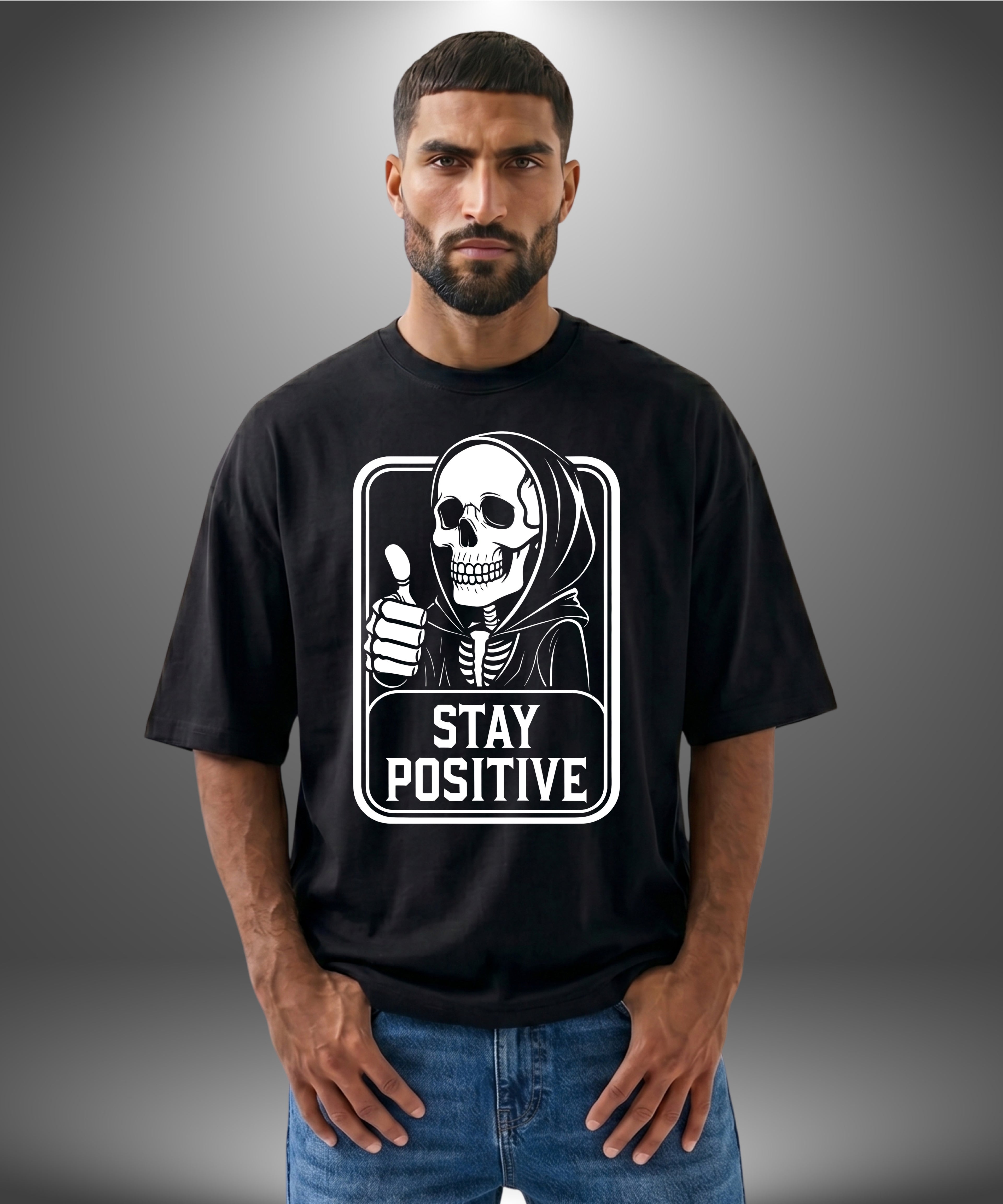 Stay Positive Skeleton Graphic Tee