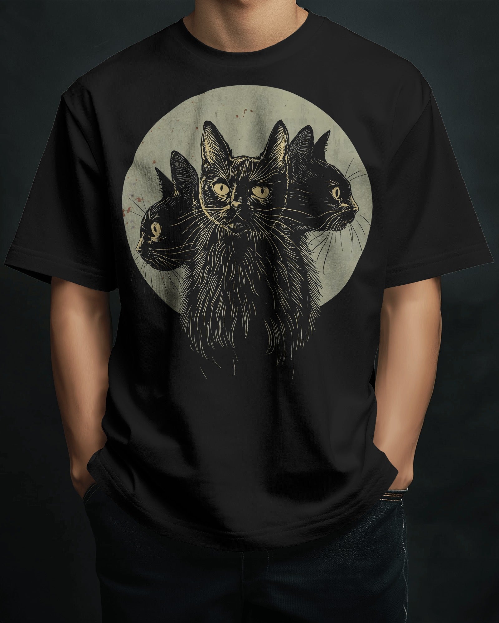 Lunar Triple Cat Occult Graphic Oversize T-Shirt