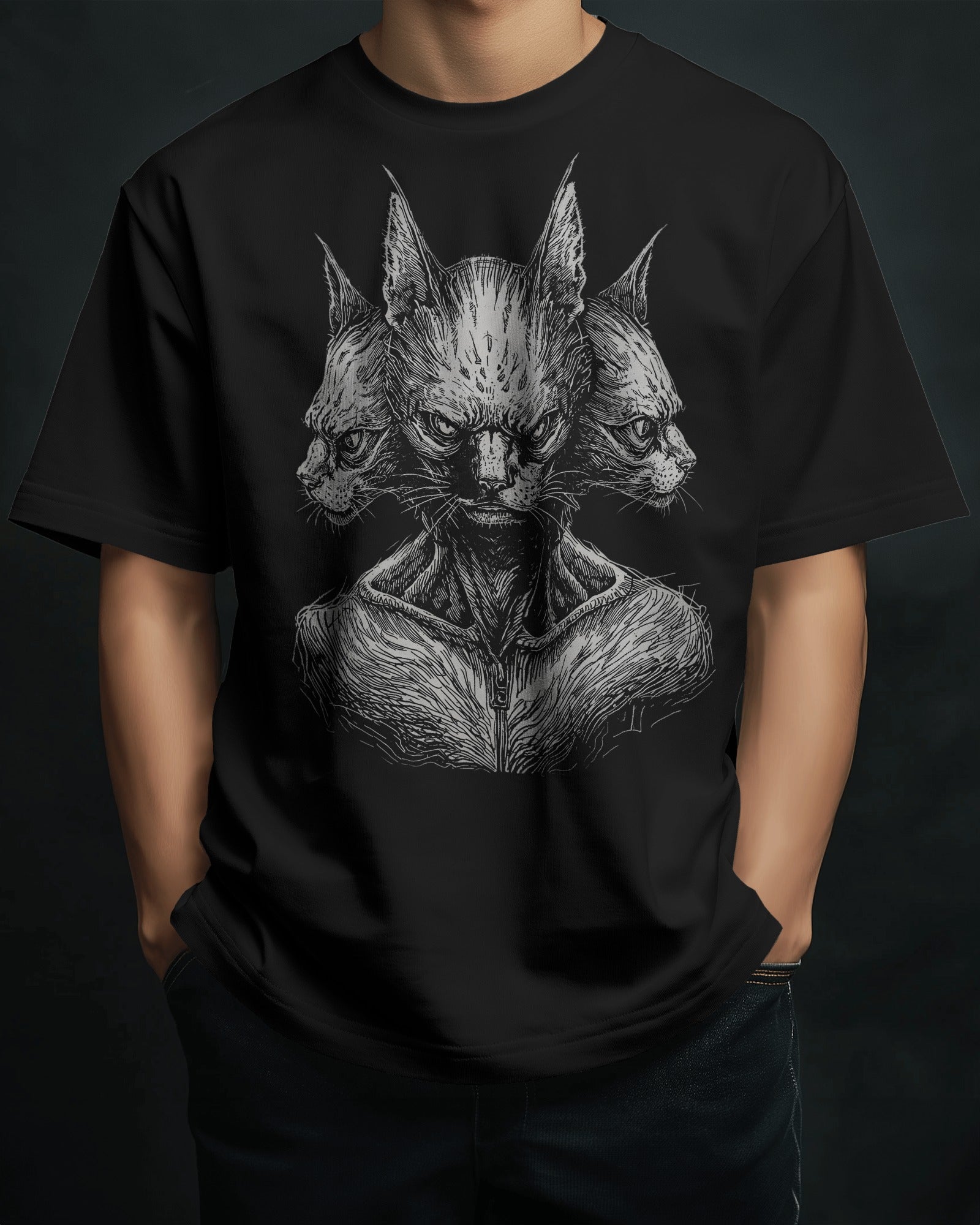 Triple Headed Cat Oversize T-Shirt