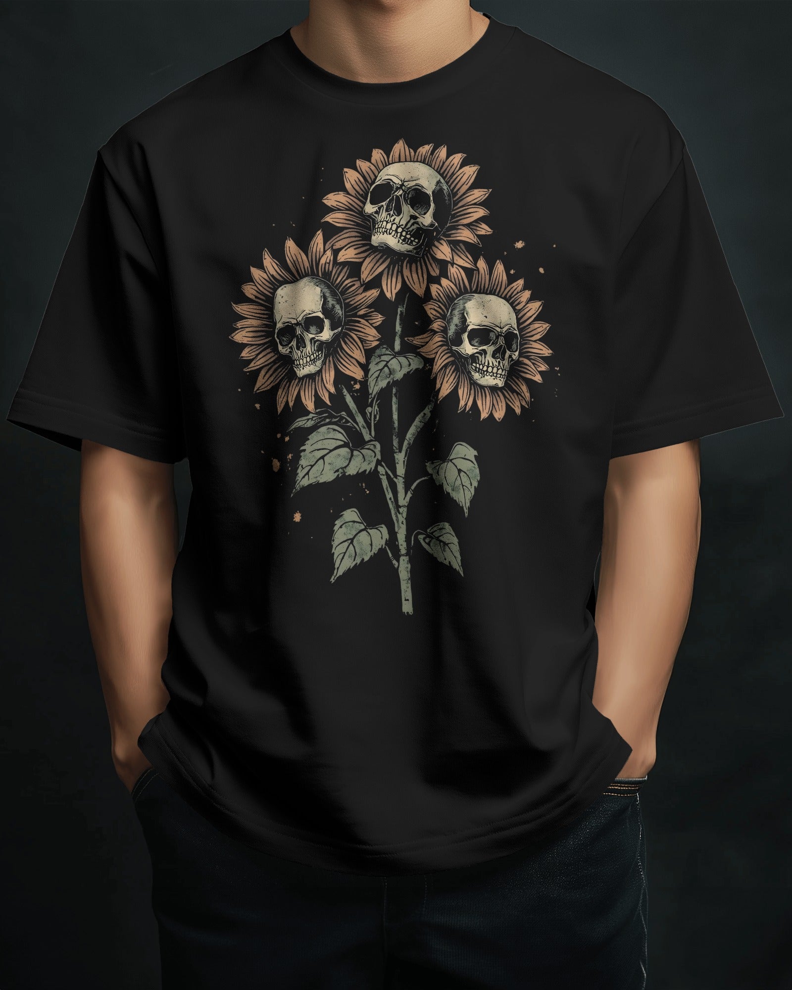 Gothic Bloom Skull Sunflower Tee