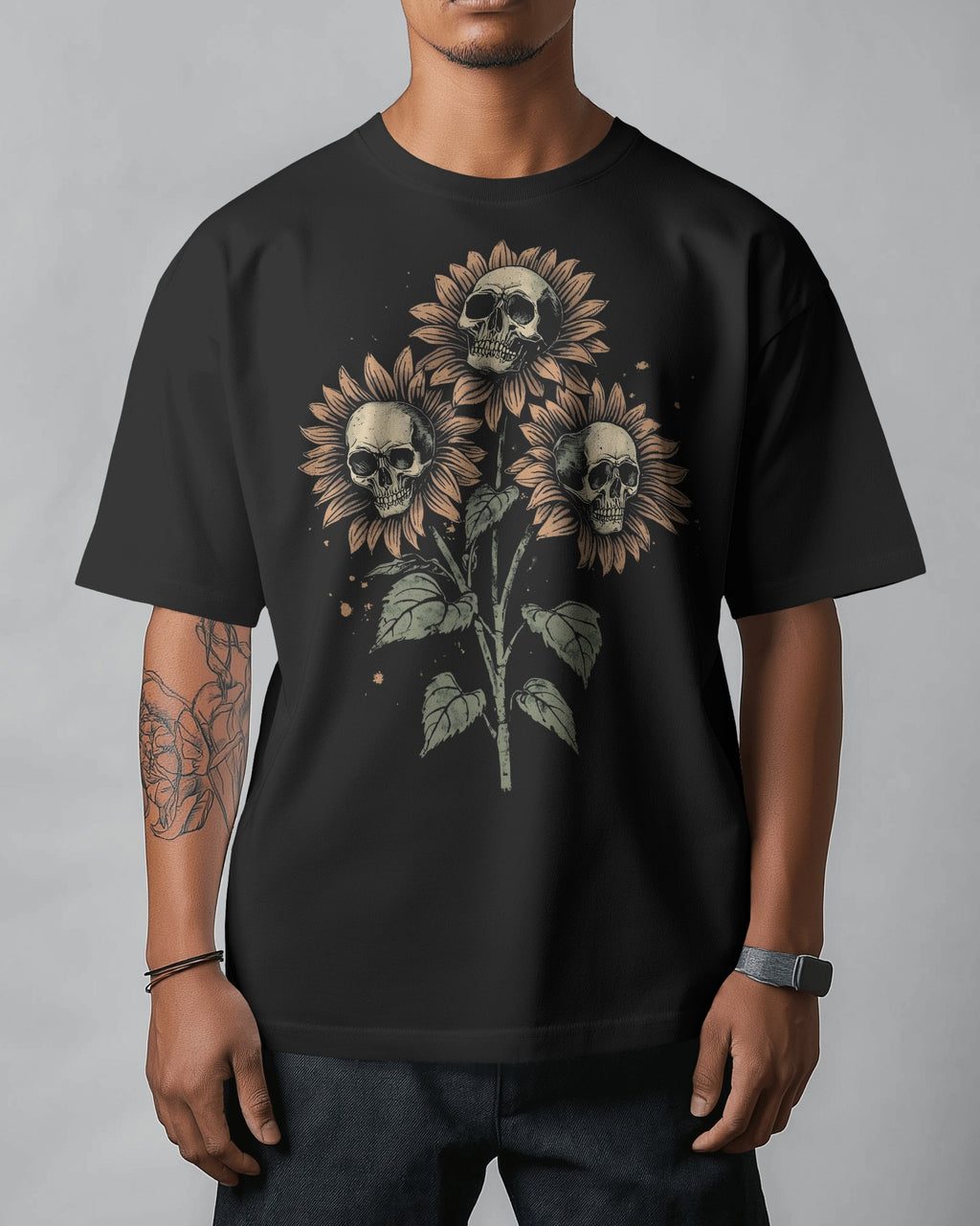 Gothic Bloom Skull Sunflower Tee