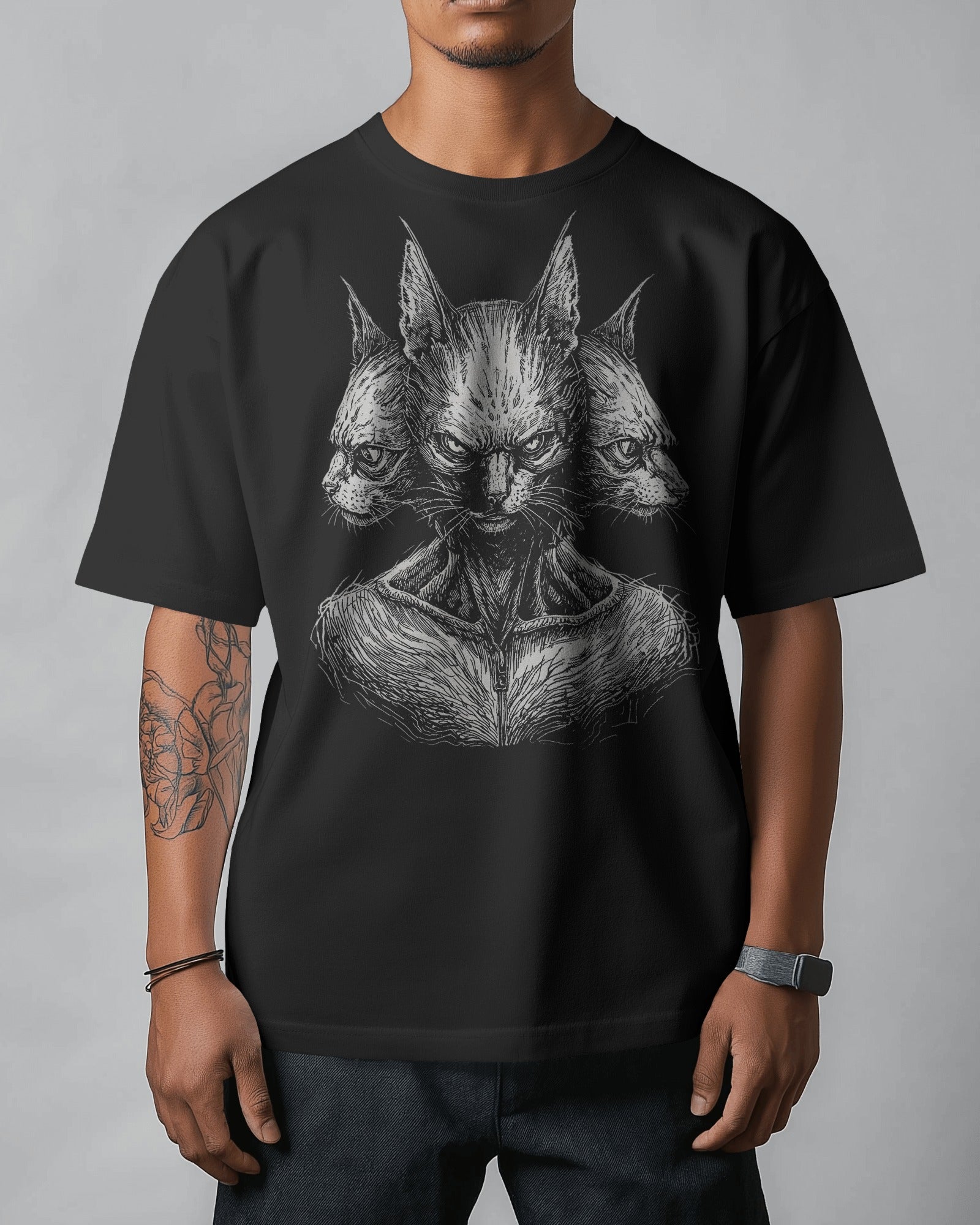 Triple Headed Cat Oversize T-Shirt