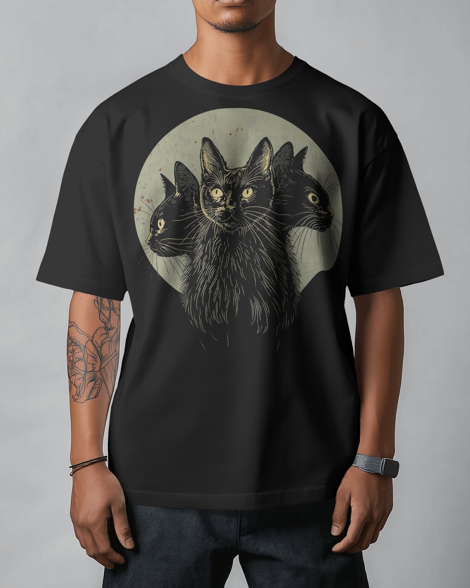 Lunar Triple Cat Occult Graphic Oversize T-Shirt