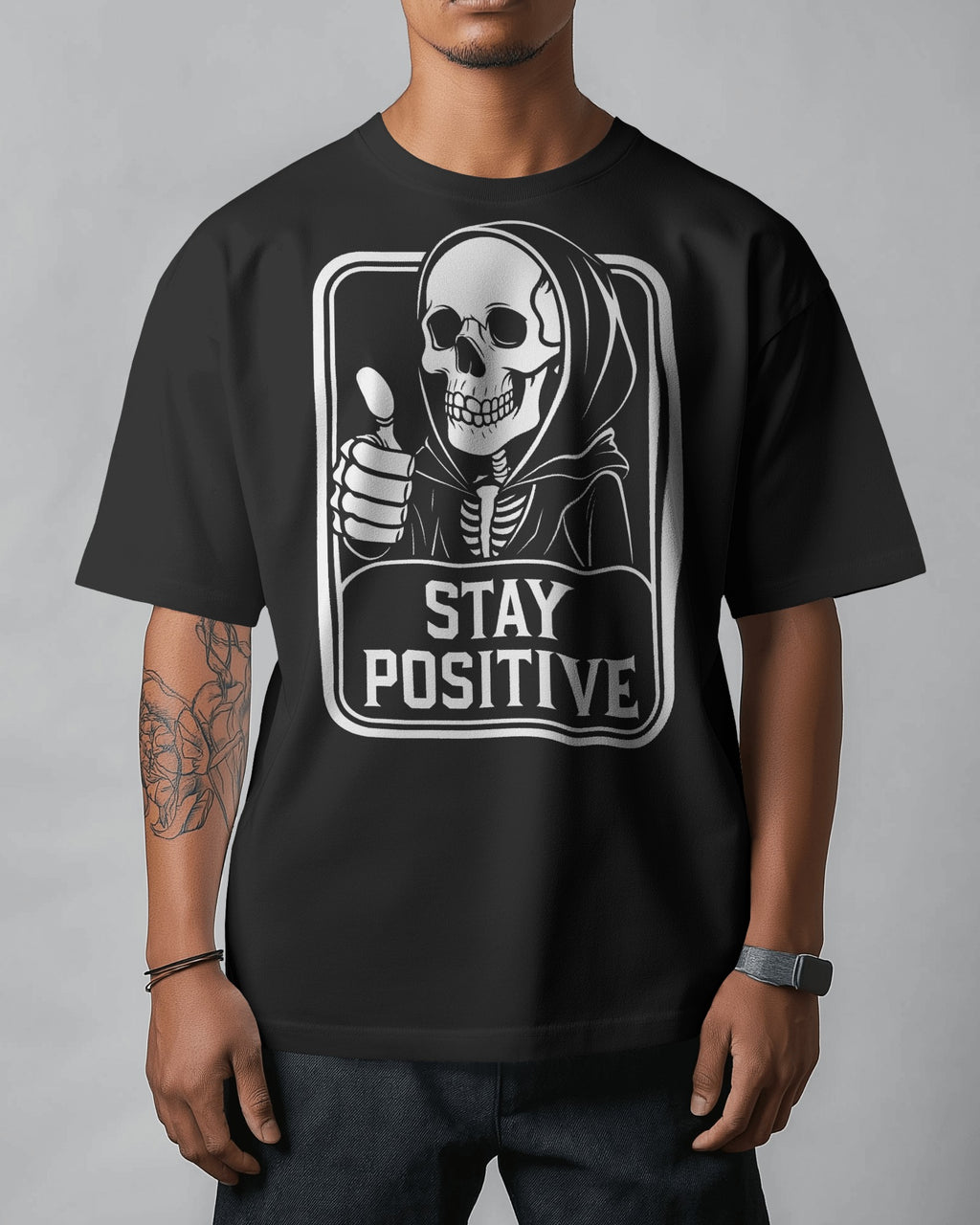 Stay Positive Skeleton Graphic Tee